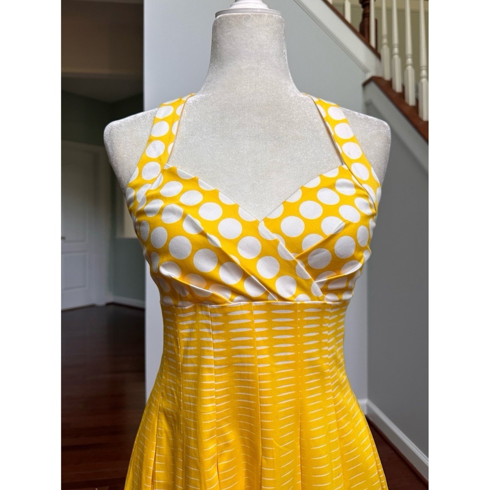 Vintage Y2K Yellow White Polka Dot Feminine Dress Summer Vacay Anthro Cotton - Picture 5 of 9